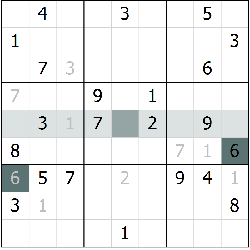 Position des candidats pour la solution de la Gr 5 page 8 du magazine de sudoku Virtuose n° 124