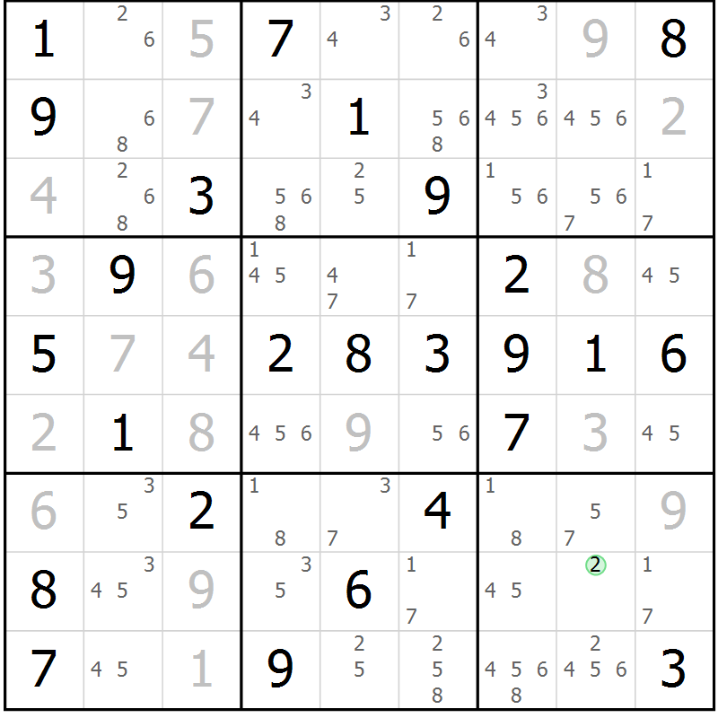 Position des candidats pour la solution de la Gr 50 page 53 du magazine de sudoku Virtuose n° 124
