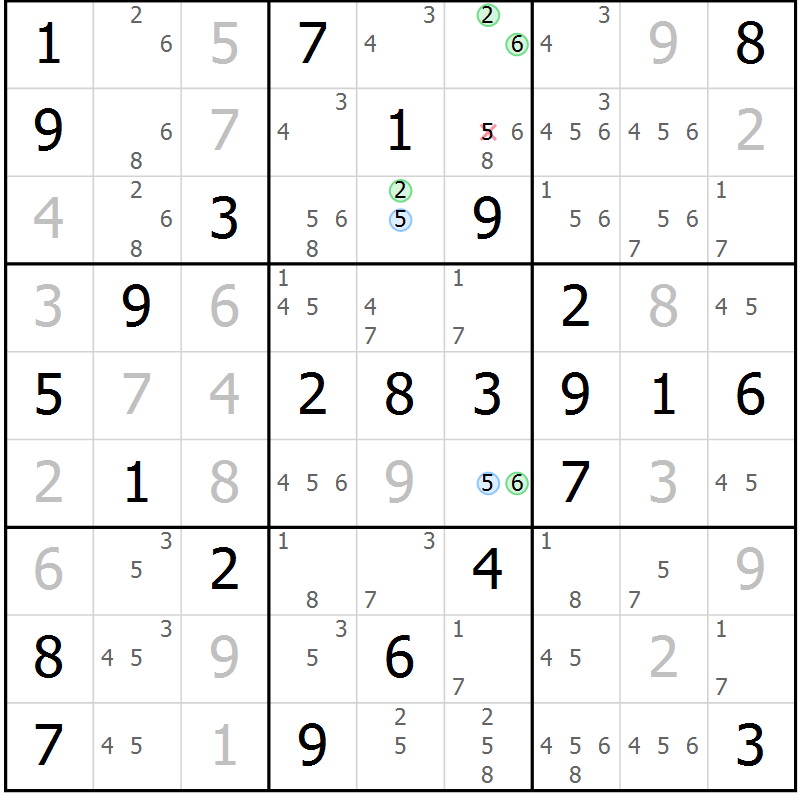 Position des candidats pour la solution de la Gr 50 page 53 du magazine de sudoku Virtuose n° 124