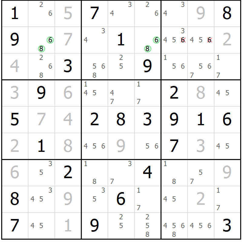 Position des candidats pour la solution de la Gr 50 page 53 du magazine de sudoku Virtuose n° 124