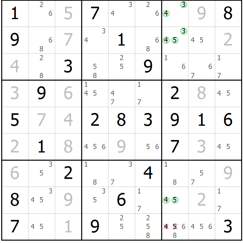 Position des candidats pour la solution de la Gr 50 page 53 du magazine de sudoku Virtuose n° 124