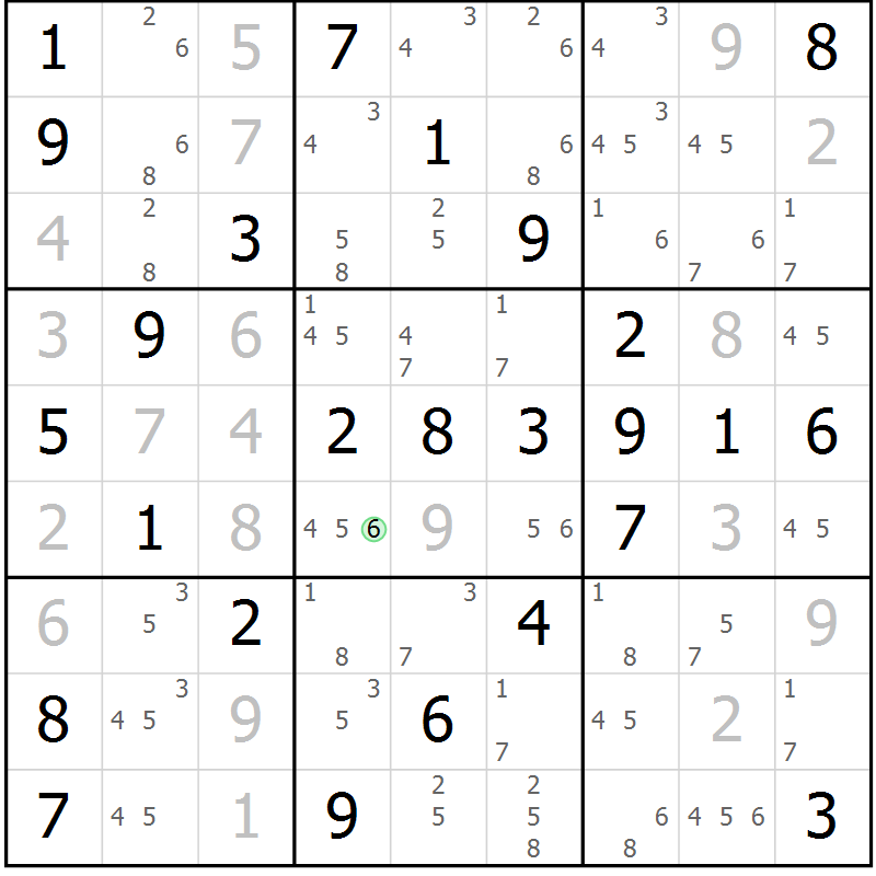 Position des candidats pour la solution de la Gr 50 page 53 du magazine de sudoku Virtuose n° 124
