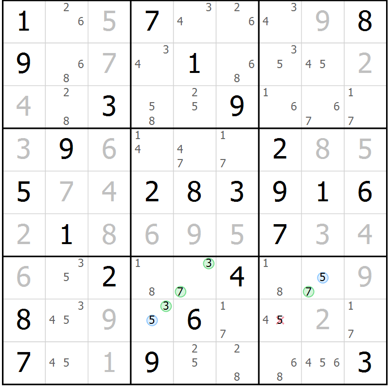Position des candidats pour la solution de la Gr 50 page 53 du magazine de sudoku Virtuose n° 124
