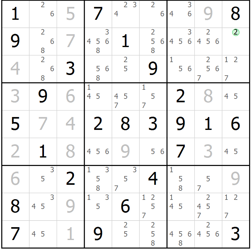 Position des candidats pour la solution de la Gr 50 page 53 du magazine de sudoku Virtuose n° 124