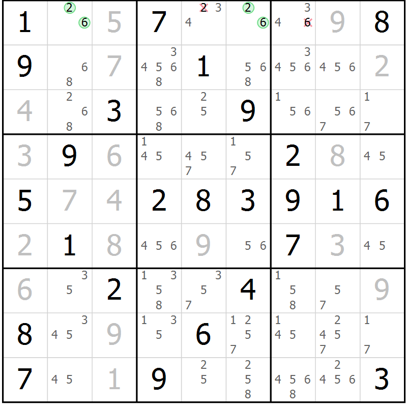 Position des candidats pour la solution de la Gr 50 page 53 du magazine de sudoku Virtuose n° 124