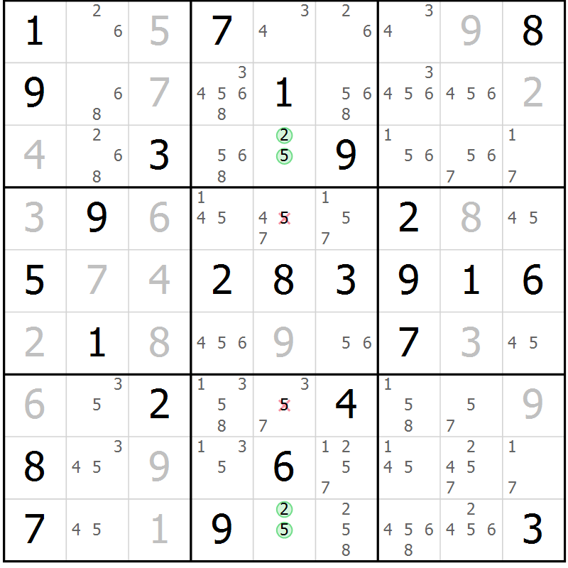 Position des candidats pour la solution de la Gr 50 page 53 du magazine de sudoku Virtuose n° 124