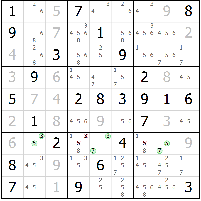 Position des candidats pour la solution de la Gr 50 page 53 du magazine de sudoku Virtuose n° 124