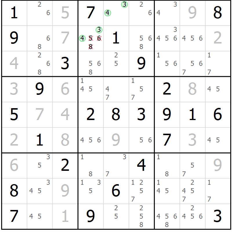 Position des candidats pour la solution de la Gr 50 page 53 du magazine de sudoku Virtuose n° 124