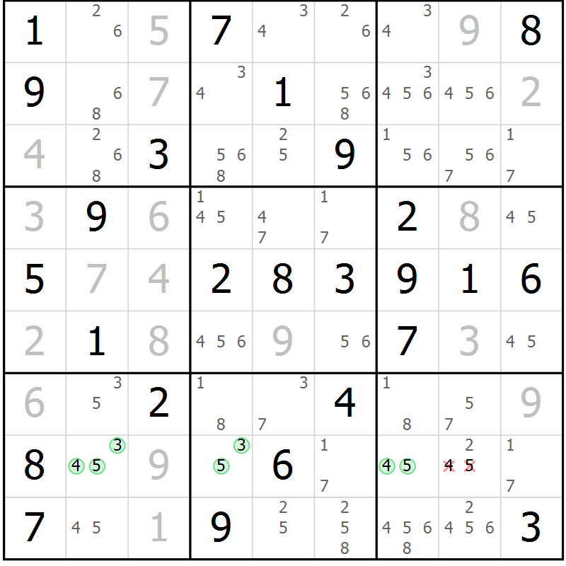 Position des candidats pour la solution de la Gr 50 page 53 du magazine de sudoku Virtuose n° 124
