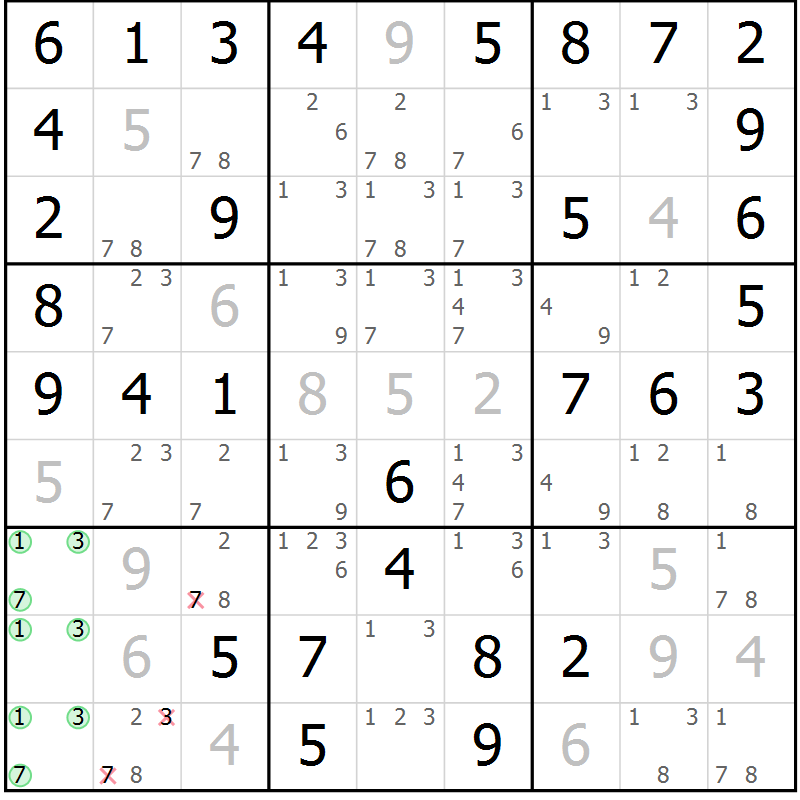 Position des candidats pour la solution de la Gr 51 page 54 du magazine de sudoku Virtuose n° 124
