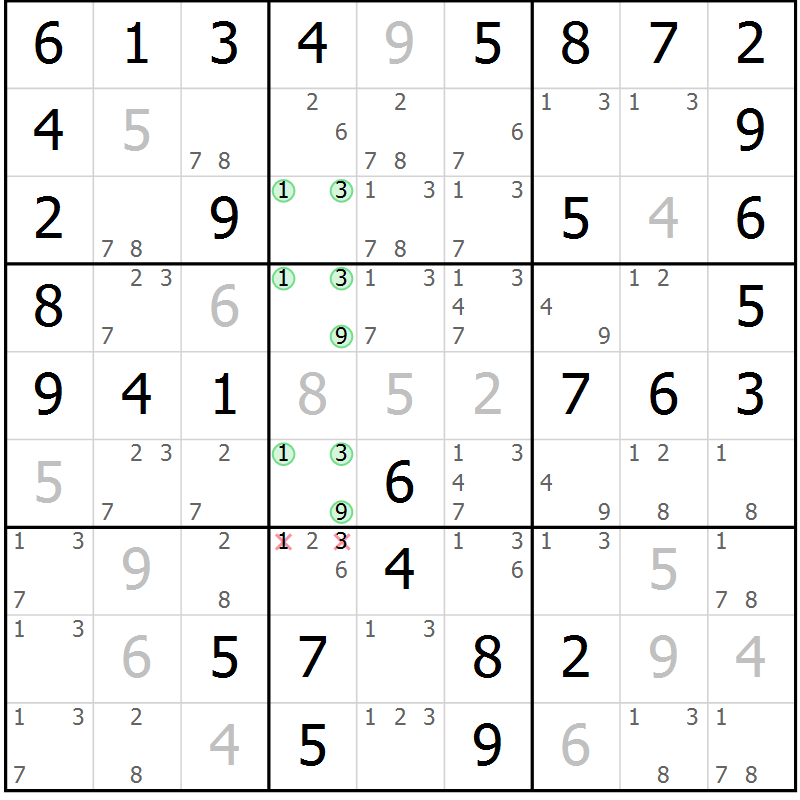 Position des candidats pour la solution de la Gr 51 page 54 du magazine de sudoku Virtuose n° 124