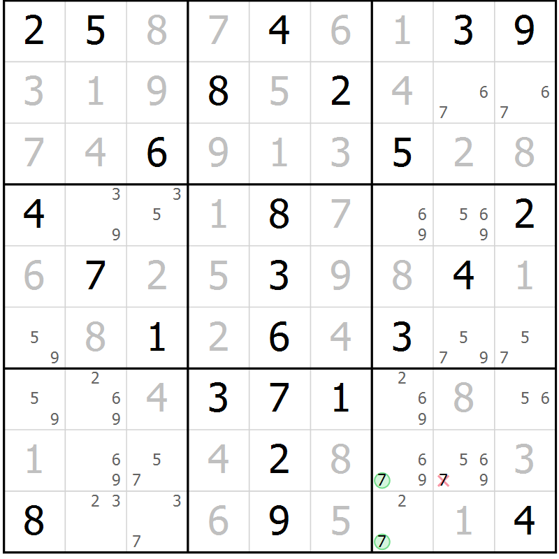 Position des candidats pour la solution de la Gr 52 page 55 du magazine de sudoku Virtuose n° 124