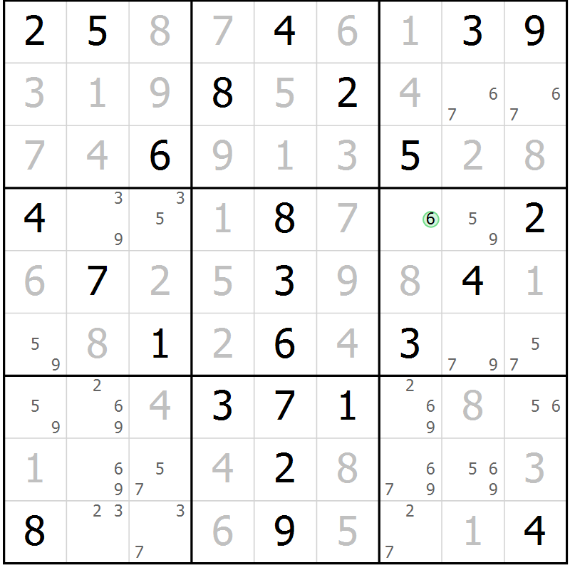 Position des candidats pour la solution de la Gr 52 page 55 du magazine de sudoku Virtuose n° 124