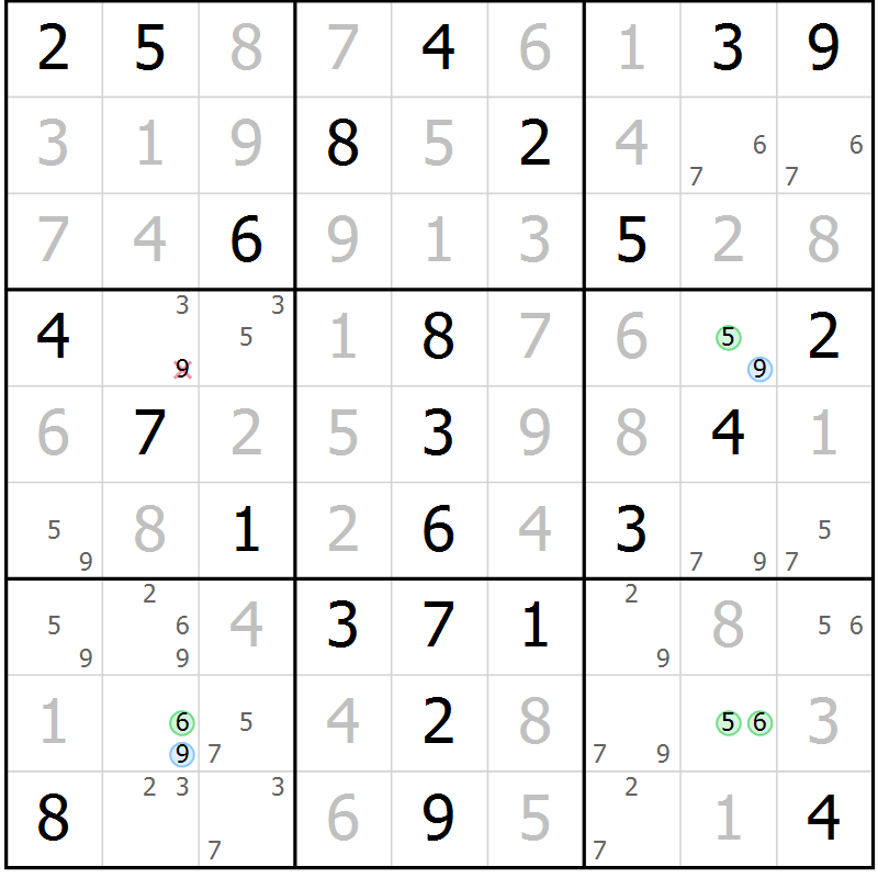 Position des candidats pour la solution de la Gr 52 page 55 du magazine de sudoku Virtuose n° 124