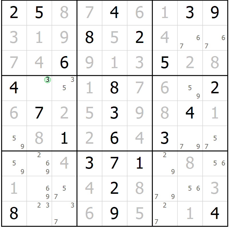 Position des candidats pour la solution de la Gr 52 page 55 du magazine de sudoku Virtuose n° 124