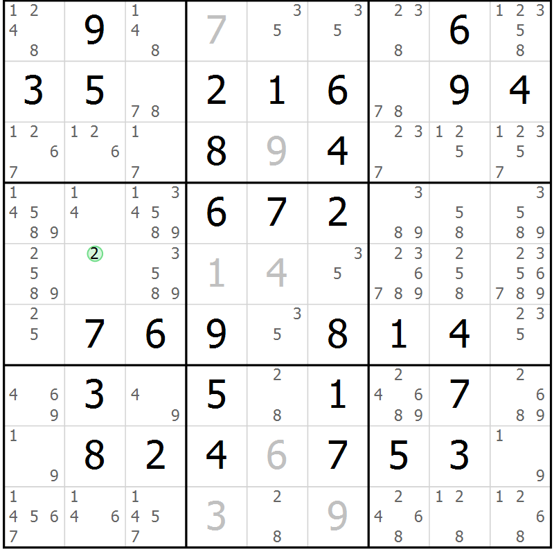 Position des candidats pour la solution de la Gr 53 page 56 du magazine de sudoku Virtuose n° 124