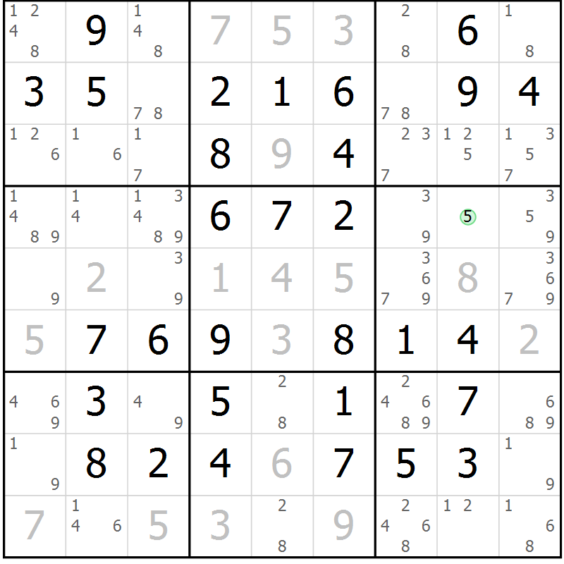 Position des candidats pour la solution de la Gr 53 page 56 du magazine de sudoku Virtuose n° 124