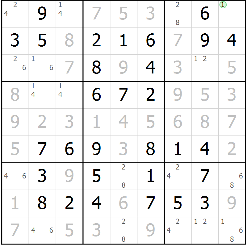 Position des candidats pour la solution de la Gr 53 page 56 du magazine de sudoku Virtuose n° 124