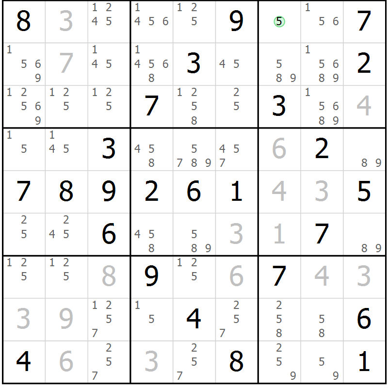 Position des candidats pour la solution de la Gr 54 page 57 du magazine de sudoku Virtuose n° 124