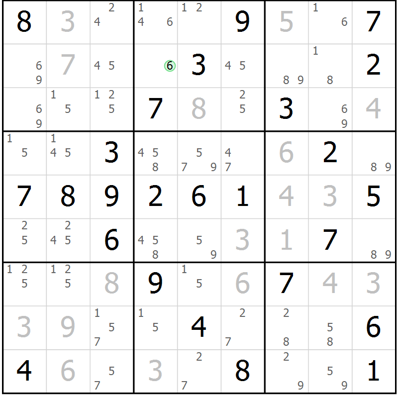 Position des candidats pour la solution de la Gr 54 page 57 du magazine de sudoku Virtuose n° 124