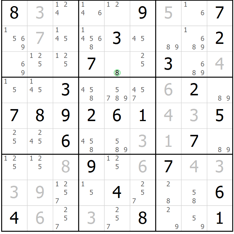 Position des candidats pour la solution de la Gr 54 page 57 du magazine de sudoku Virtuose n° 124