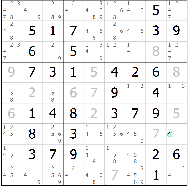 Position des candidats pour la solution de la Gr 55 page 58 du magazine de sudoku Virtuose n° 124