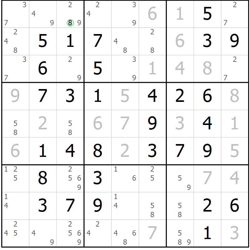 Position des candidats pour la solution de la Gr 55 page 58 du magazine de sudoku Virtuose n° 124