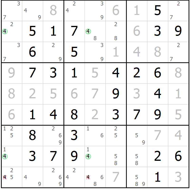 Position des candidats pour la solution de la Gr 55 page 58 du magazine de sudoku Virtuose n° 124
