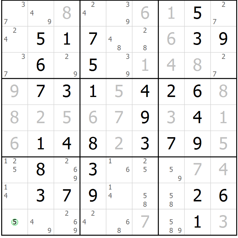 Position des candidats pour la solution de la Gr 55 page 58 du magazine de sudoku Virtuose n° 124