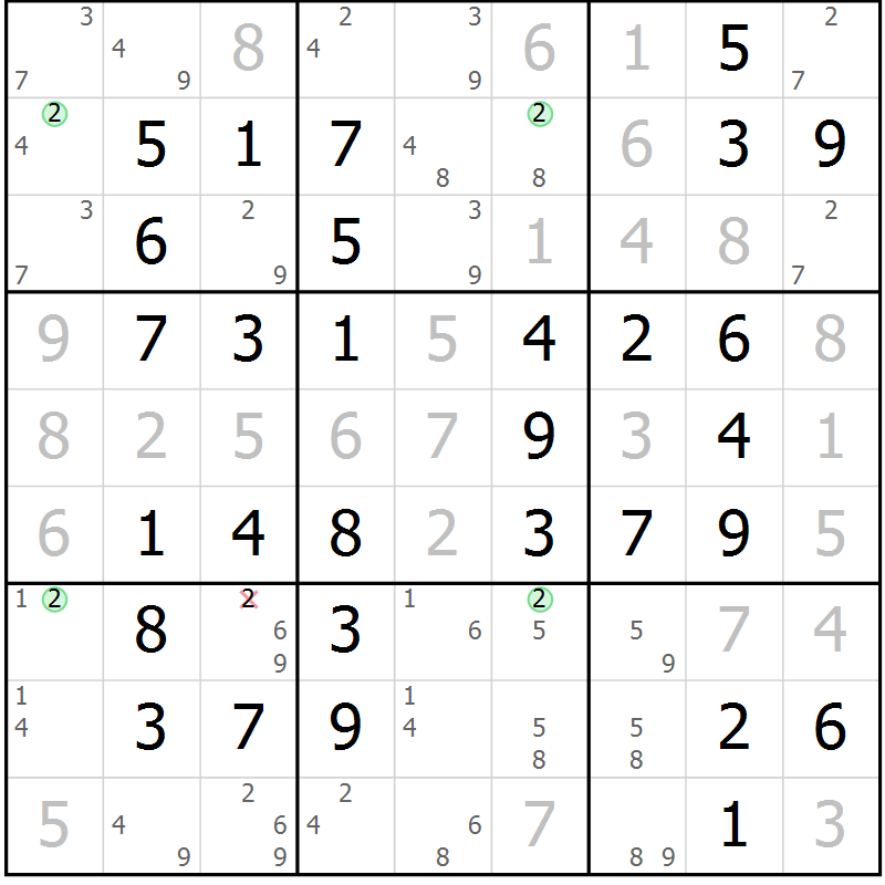 Position des candidats pour la solution de la Gr 55 page 58 du magazine de sudoku Virtuose n° 124