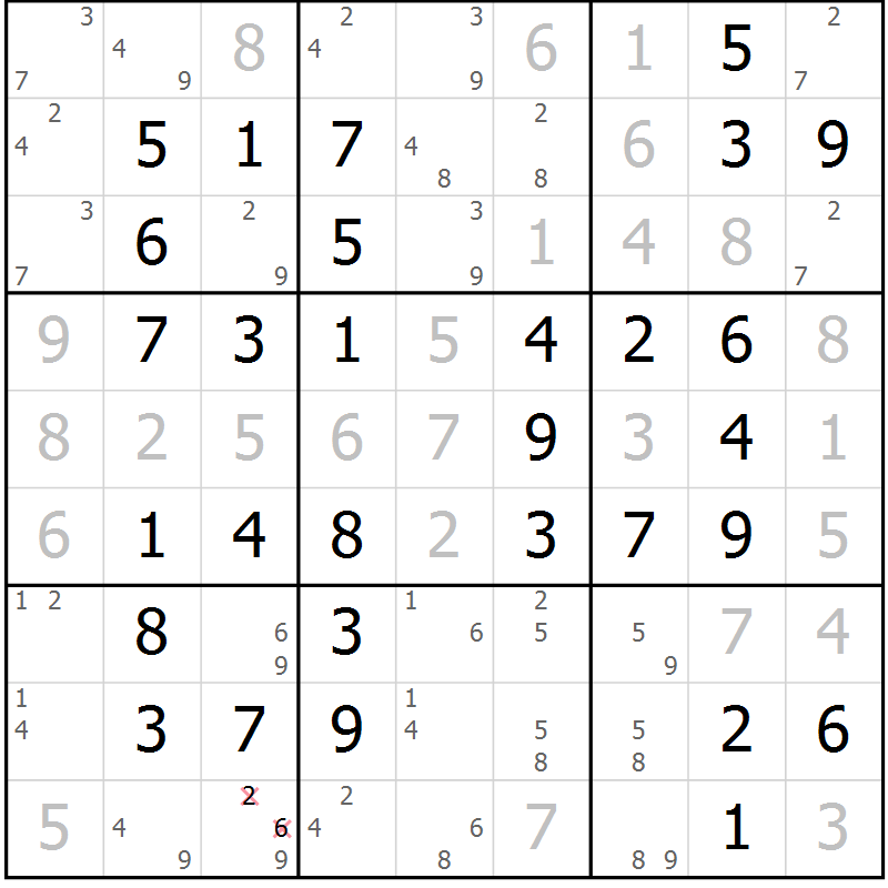 Position des candidats pour la solution de la Gr 55 page 58 du magazine de sudoku Virtuose n° 124