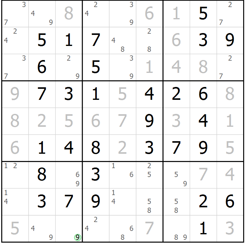 Position des candidats pour la solution de la Gr 55 page 58 du magazine de sudoku Virtuose n° 124