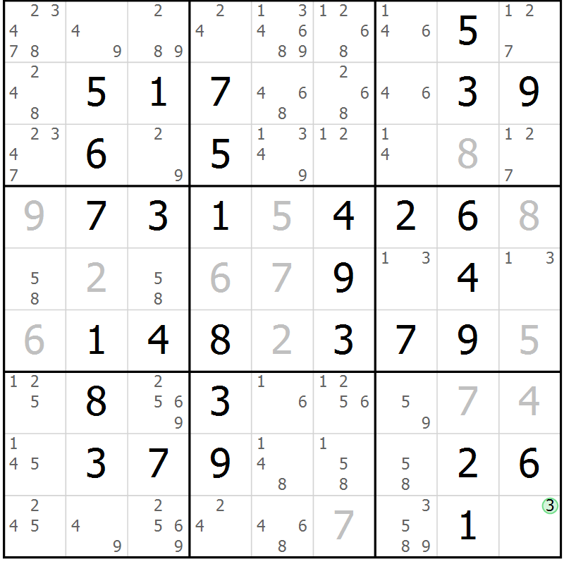 Position des candidats pour la solution de la Gr 55 page 58 du magazine de sudoku Virtuose n° 124
