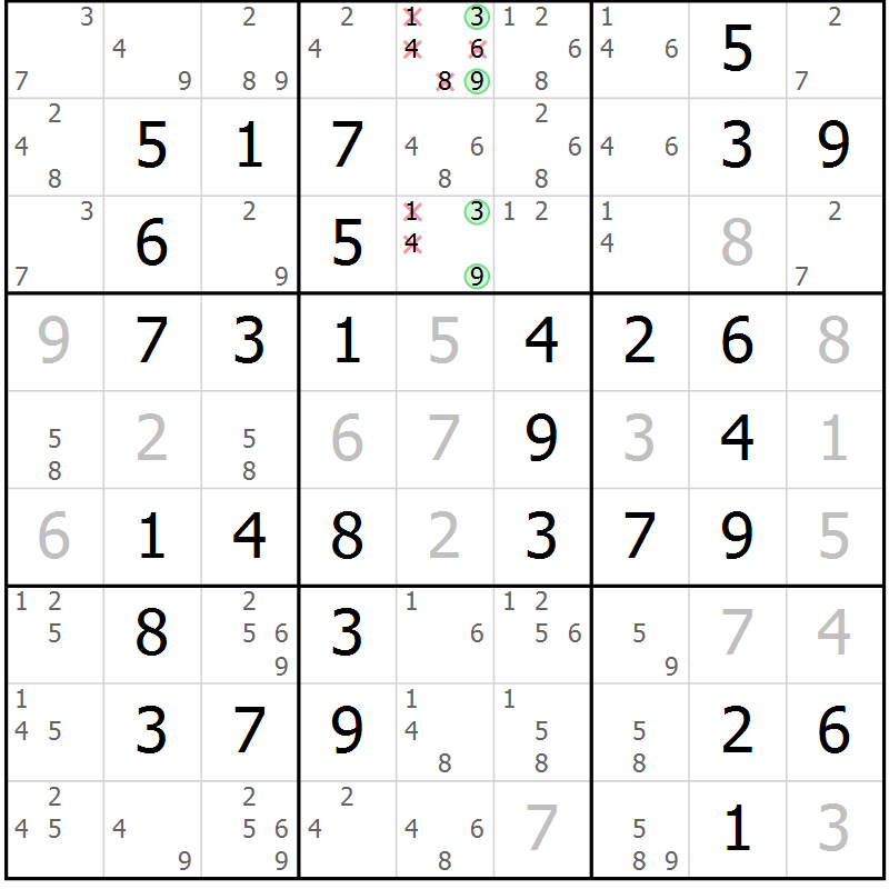 Position des candidats pour la solution de la Gr 55 page 58 du magazine de sudoku Virtuose n° 124