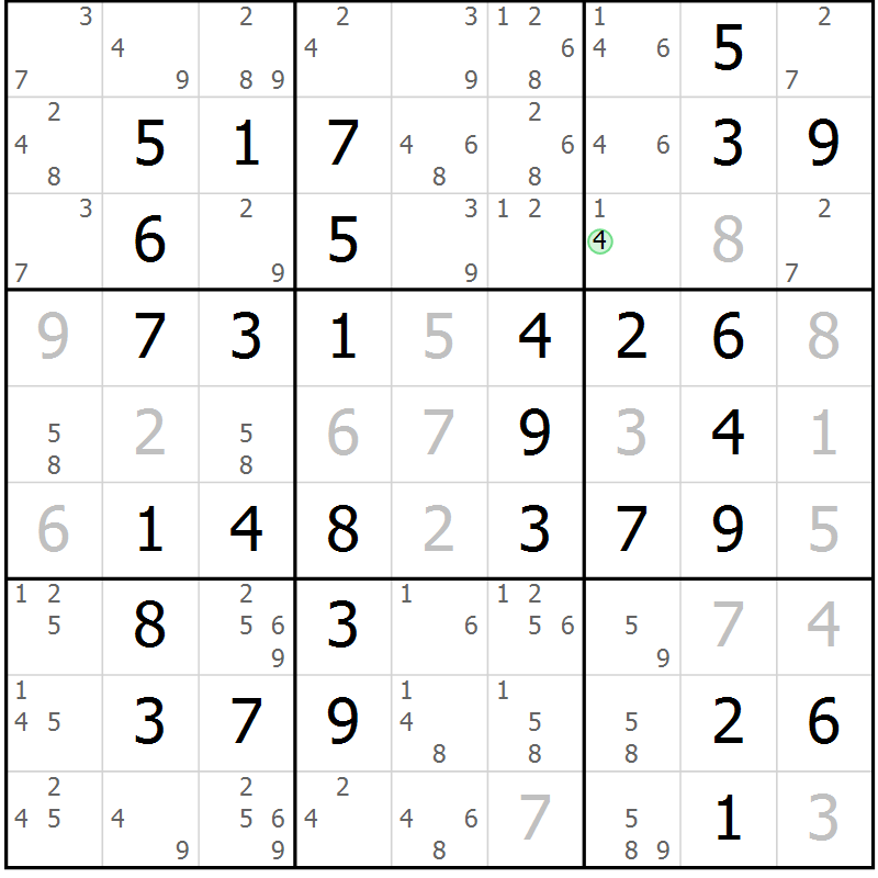 Position des candidats pour la solution de la Gr 55 page 58 du magazine de sudoku Virtuose n° 124
