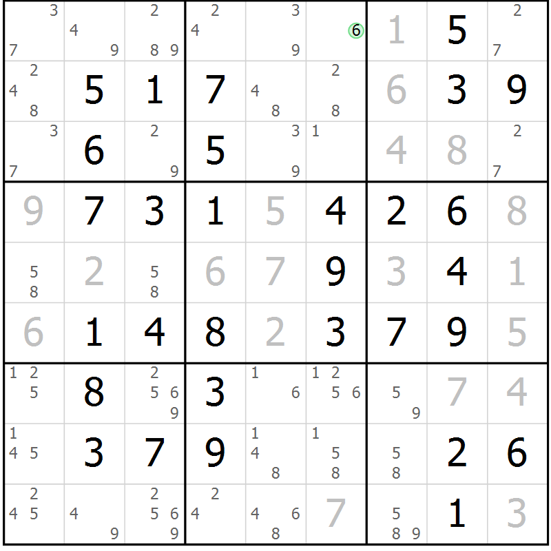 Position des candidats pour la solution de la Gr 55 page 58 du magazine de sudoku Virtuose n° 124