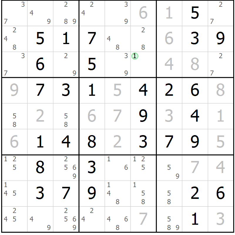 Position des candidats pour la solution de la Gr 55 page 58 du magazine de sudoku Virtuose n° 124