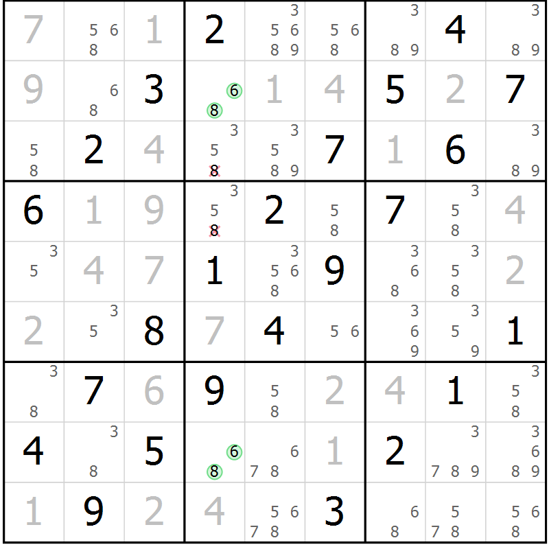 Position des candidats pour la solution de la Gr 56 page 59 du magazine de sudoku Virtuose n° 124