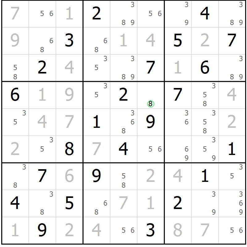 Position des candidats pour la solution de la Gr 56 page 59 du magazine de sudoku Virtuose n° 124