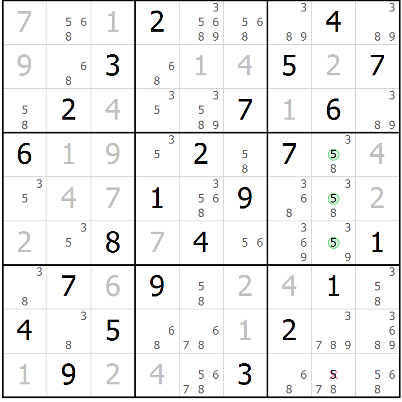 Position des candidats pour la solution de la Gr 56 page 59 du magazine de sudoku Virtuose n° 124