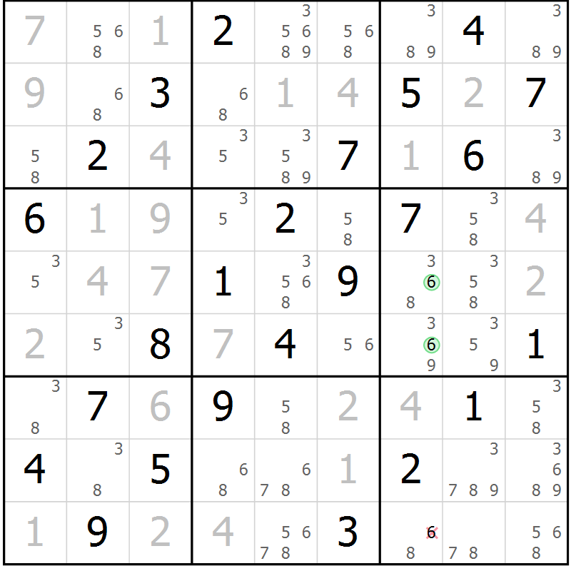 Position des candidats pour la solution de la Gr 56 page 59 du magazine de sudoku Virtuose n° 124