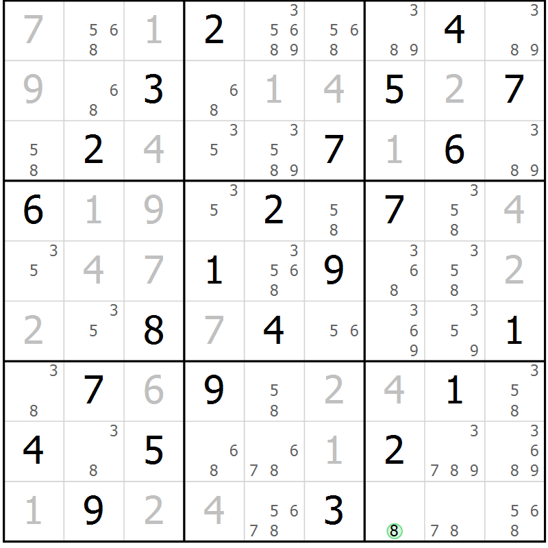 Position des candidats pour la solution de la Gr 56 page 59 du magazine de sudoku Virtuose n° 124