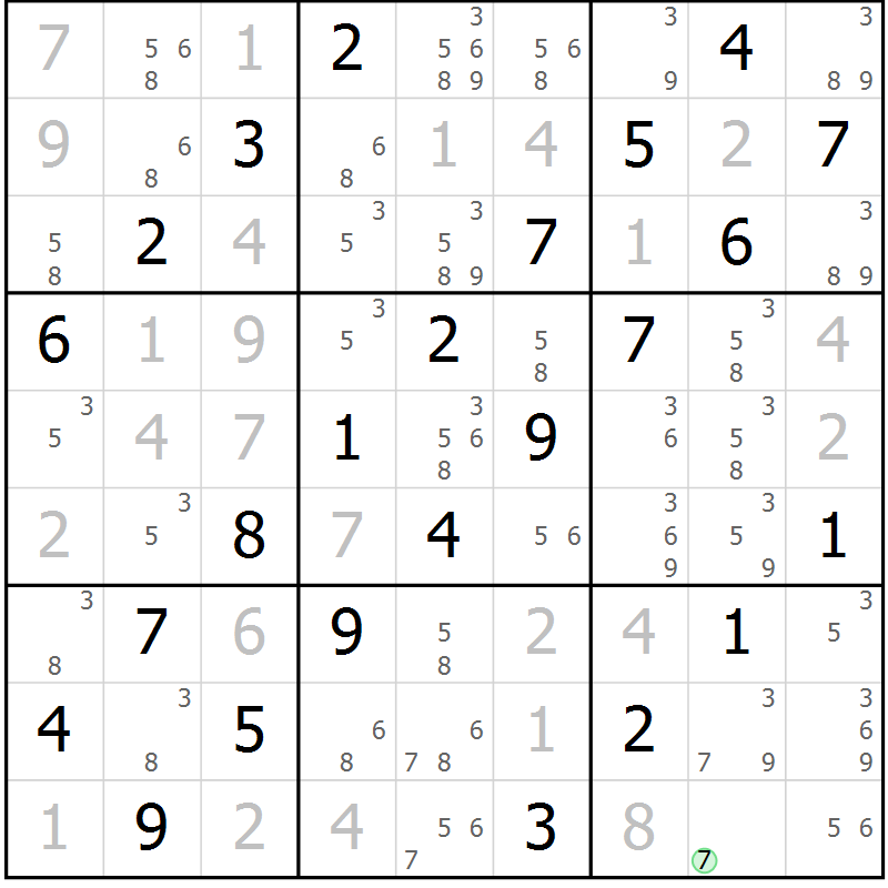 Position des candidats pour la solution de la Gr 56 page 59 du magazine de sudoku Virtuose n° 124
