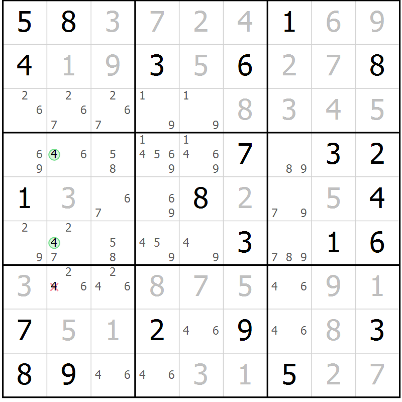 Position des candidats pour la solution de la Gr 57 page 60 du magazine de sudoku Virtuose n° 124