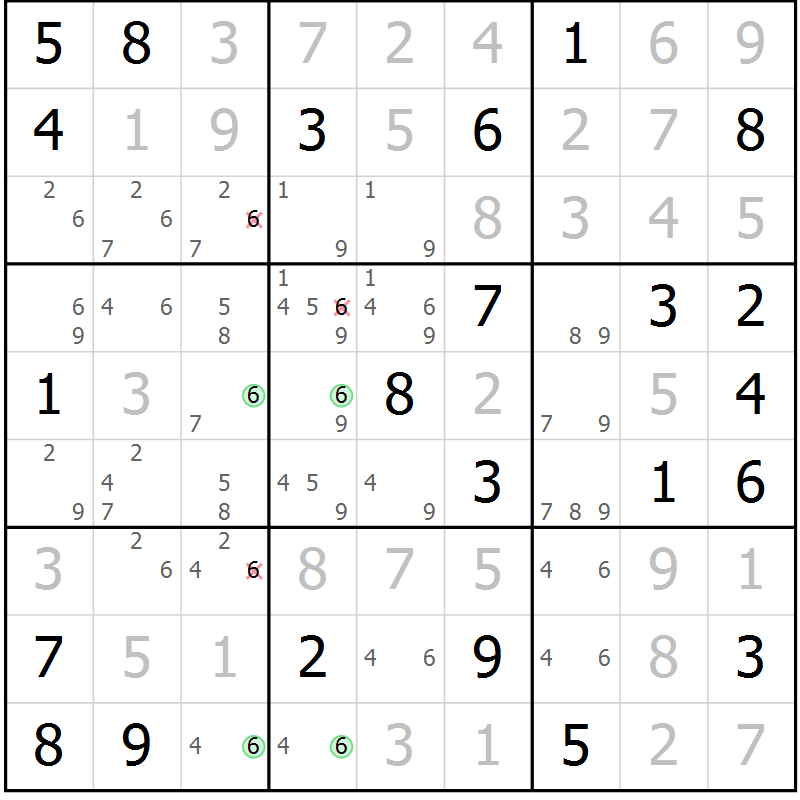 Position des candidats pour la solution de la Gr 57 page 60 du magazine de sudoku Virtuose n° 124