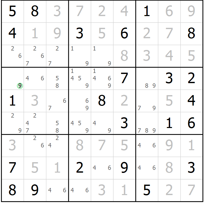 Position des candidats pour la solution de la Gr 57 page 60 du magazine de sudoku Virtuose n° 124