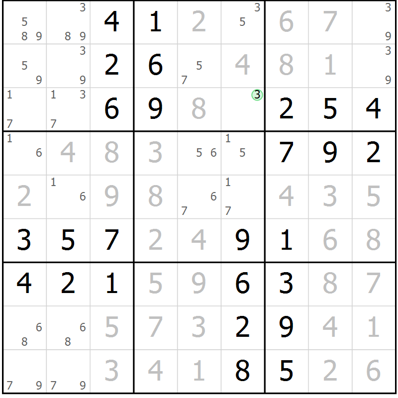 Position des candidats pour la solution de la Gr 58 page 61 du magazine de sudoku Virtuose n° 124