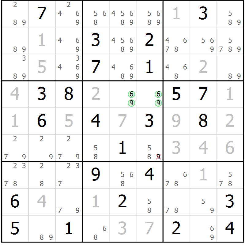 Position des candidats pour la solution de la Gr 59 page 62 du magazine de sudoku Virtuose n° 124