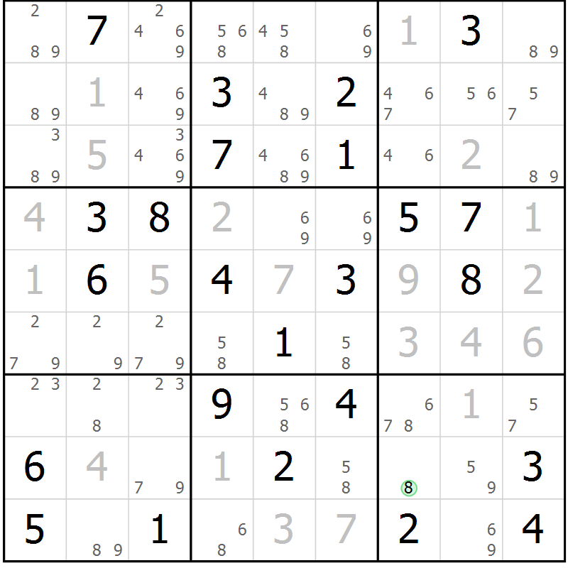 Position des candidats pour la solution de la Gr 59 page 62 du magazine de sudoku Virtuose n° 124