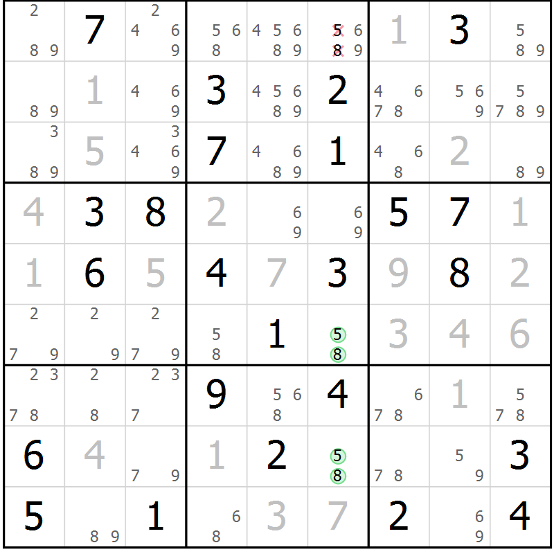 Position des candidats pour la solution de la Gr 59 page 62 du magazine de sudoku Virtuose n° 124